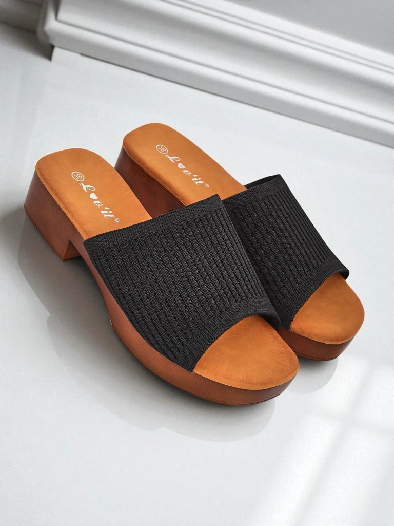 Royalfashion Women's Low-Heeled Ribbed Grace Clogs