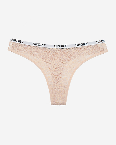 Beige women's lace thongs with inscriptions - Underwear