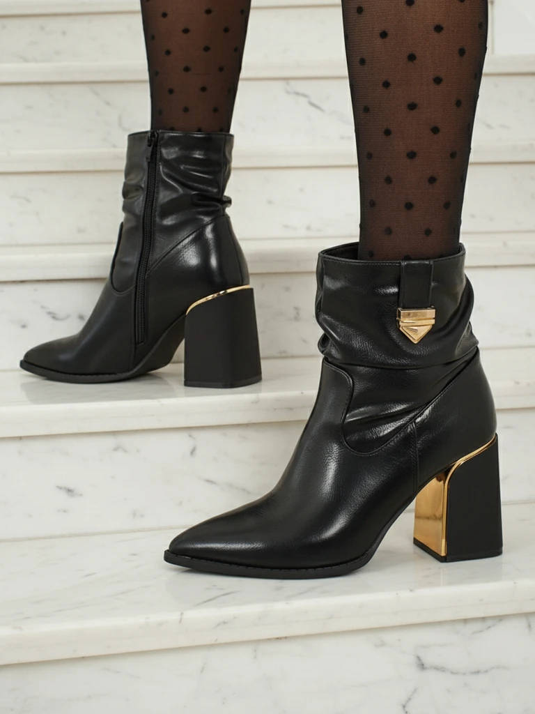 Botki për femra AshenPurl prej lëkure eko me takë të trashë