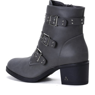 Gray boots on a low post with decorative buckles Aline - Footwear