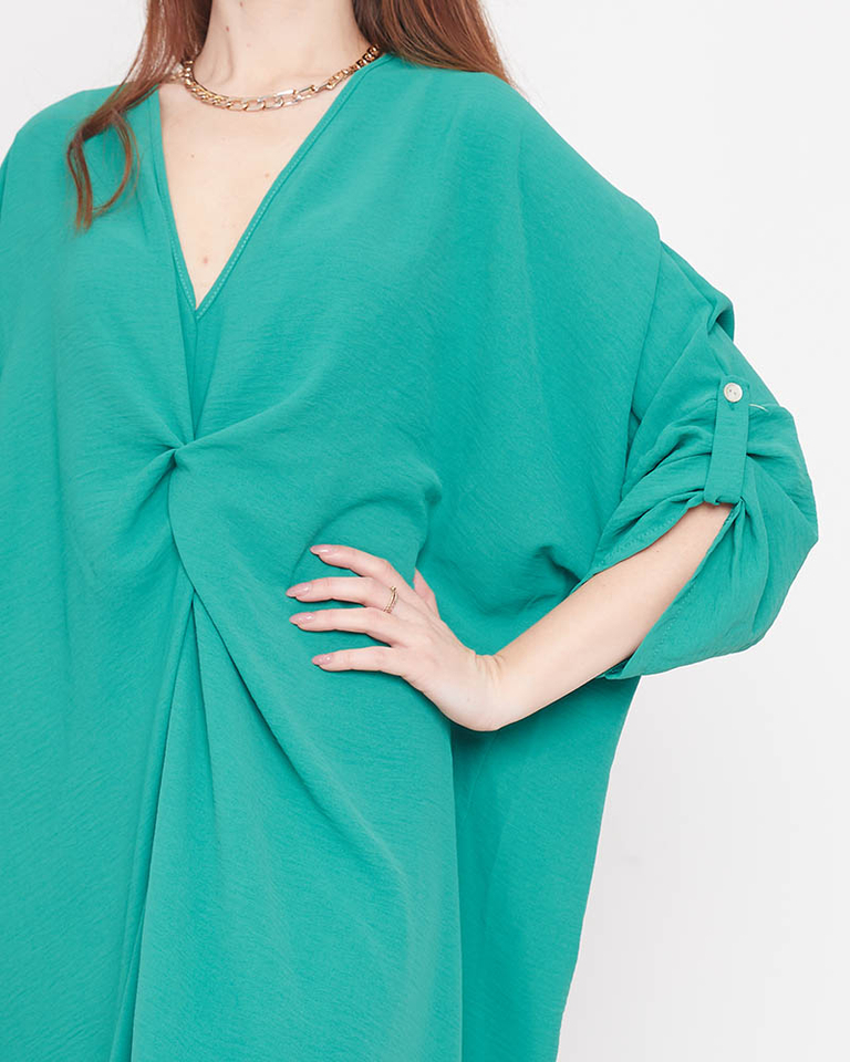 Green women's oversize dress with ruffles - Clothing