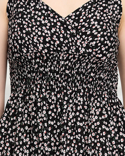 Black short dress with a tiny floral pattern - Clothing