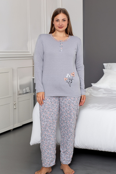 Royalfashion kokvilnas sieviešu 2-dala pajama ar ziedu motīvu PLUS SIZE