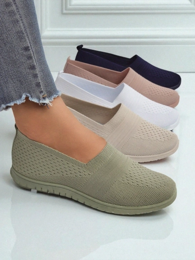 Gaia Verde Women's Moccasins – Comfortable Green Fabric Flat Shoes