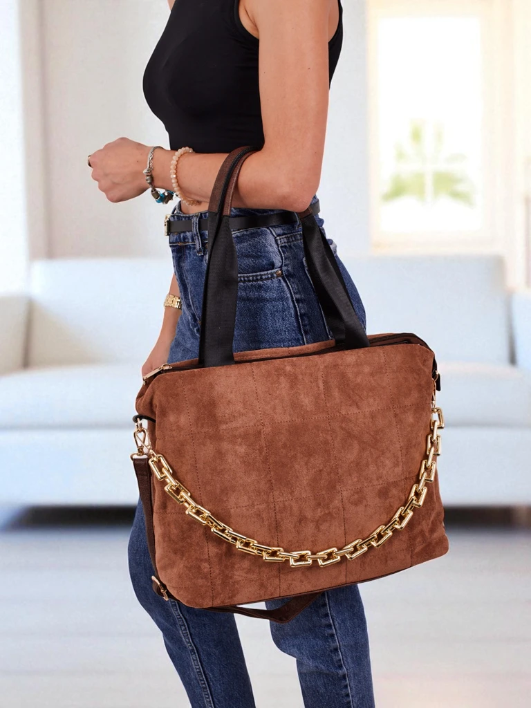 Aurelia Toscana Large Brown A4 Suede Bag with Gold Chain