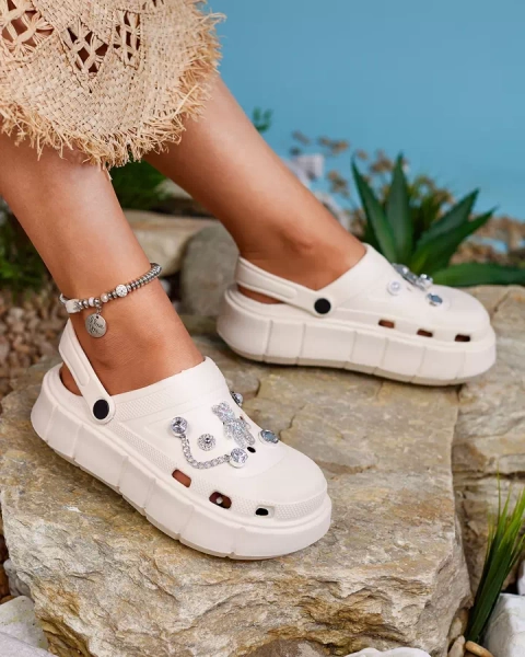 Royalfashion Krēmkrāsas sieviešu gumijas čības Kooranza