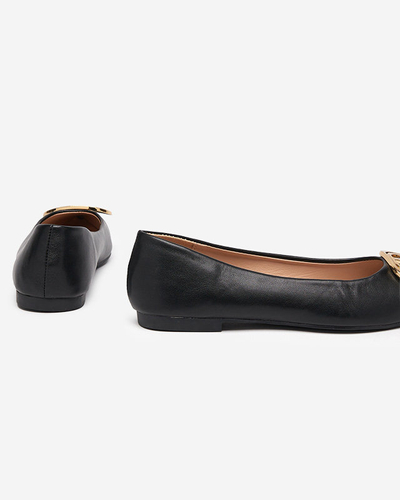 Women's black and gold pointed ballerinas with an ornament on the toe Manico - Footwear
