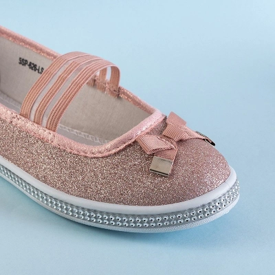 OUTLET Children's pink brocade ballerinas with a bow Trylina - Shoes