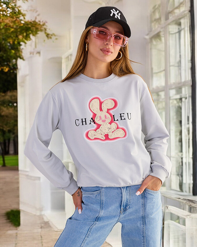 Royalfashion Sieviešu kokvilnas džemperis ar plānu apdruku