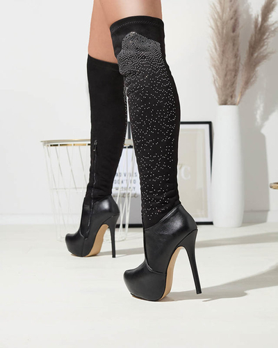 Women's knee-high stiletto boots in black Agiocio- Footwear
