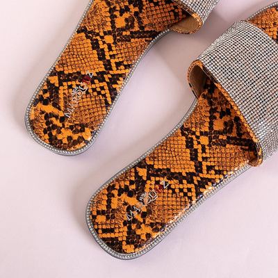Orange women's slippers with embossing a'la snake skin Oncho - Footwear