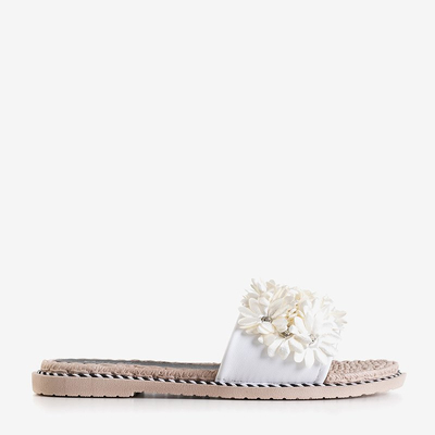 Women's white slippers with flowers Seiov - Footwear