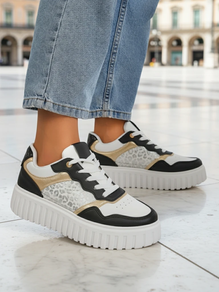 Женские кроссовки Royalfashion Callista платформа черные экокожа размер 40