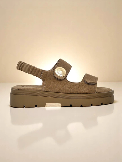 Женские сандалии Royalfashion Callisto коричневые экокожа платформа