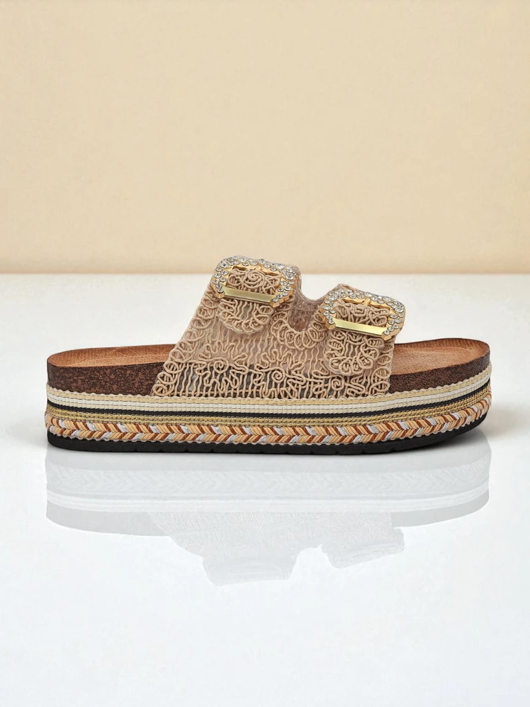 Royalfashion Women's sandals with rhinestone buckles GlamCork