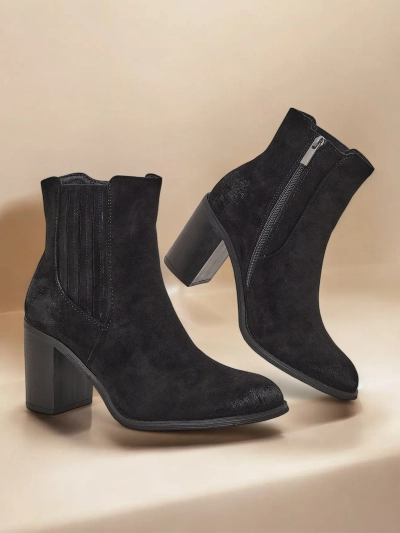 Royalfashion Eko-zamšādas sieviešu zābaki uz bloka papēža Cesios