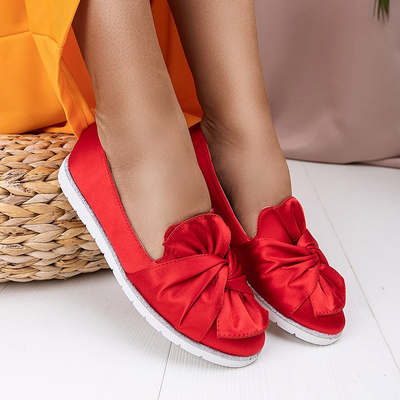 Red women's loafers with a Laverton bow - Footwear