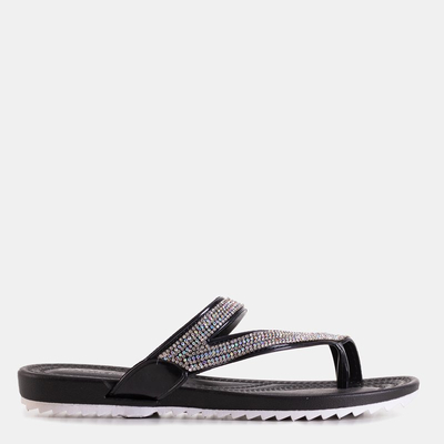 Black women's flip-flops with cubic zirconias Exico - Footwear