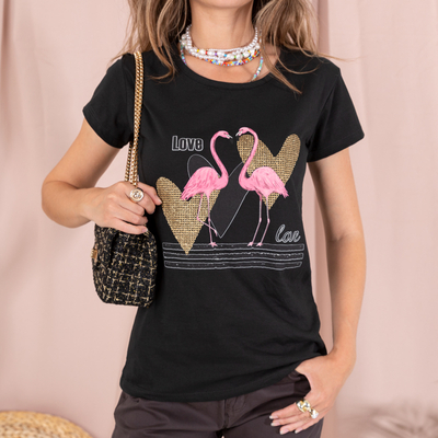 Black T-shirt for women with print - Clothing