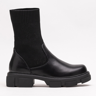 Black openwork women's boots with a flat heel Roibu - Footwear