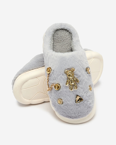 Royalfashion Синие женские меховые тапочки с орнаментом Erserra