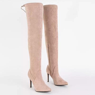 OUTLET Beige women's over-the-knee boots Lokitas - Footwear