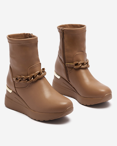 Светло-коричневые женские сапоги на якоре с цепочкой Fefricca- Footwear