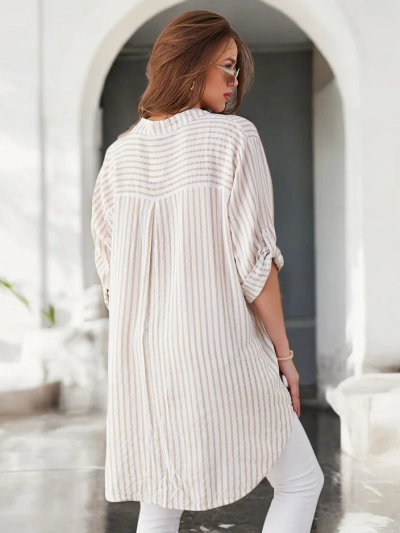 Royalfashion Женская длинная полосатая вискозная рубашка