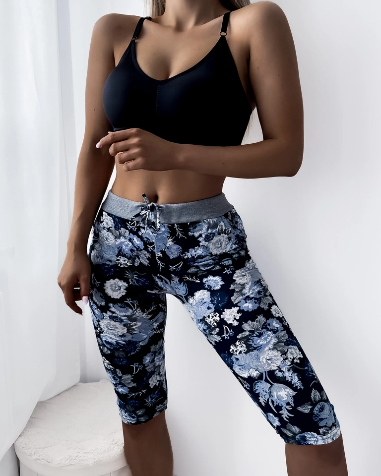 Синие женские леггинсы 3/4 длины с узором PLUS SIZE