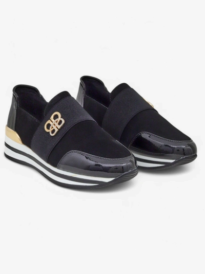 Elektra Nero women's slip-ons with a golden accent, eco-leather, 3.5cm