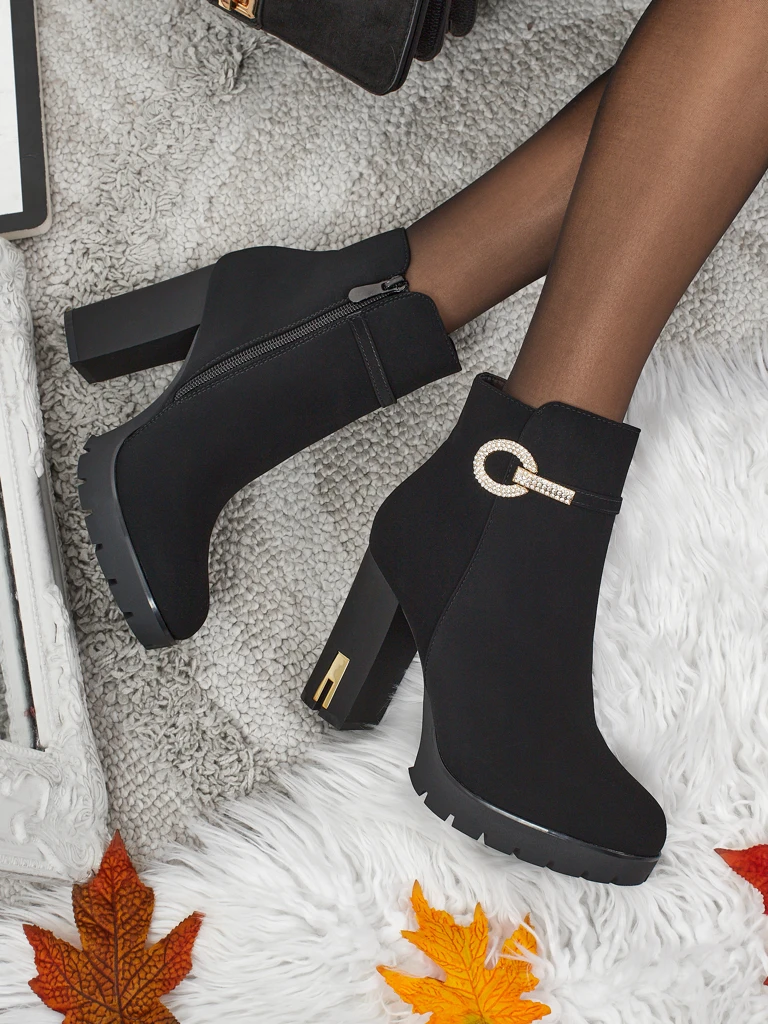 Luna Black Elegant Heeled Ankle Boots
