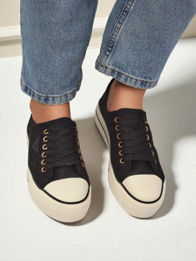 Melania Nero – damskie trampki z tkaniny mesh na płaskiej podeszwie 3cm