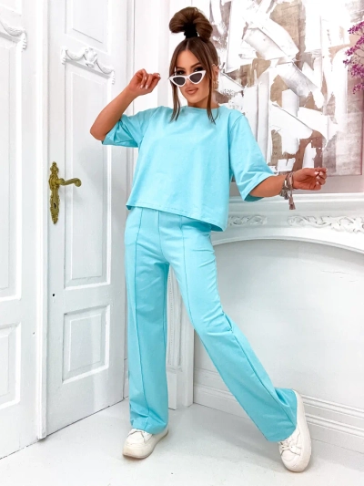Royalfashion Женский хлопковый комплект с расклешенными брюками