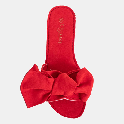 Red women's flip-flops on low heel with bow Nelesa - Footwear
