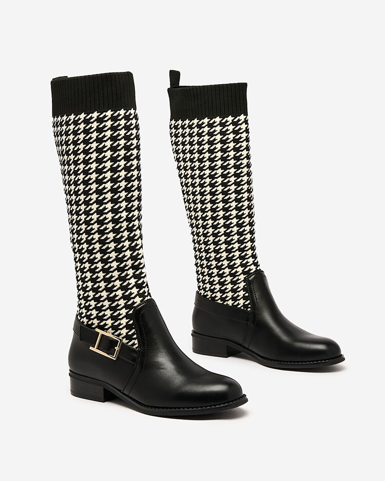 Royalfashion Melni sieviešu augstpapēžu zābaki ar pepītes rakstu Aledive