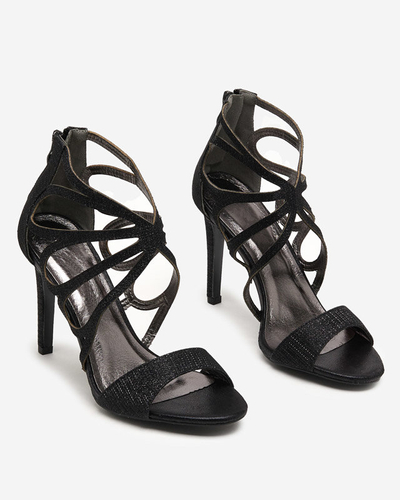 OUTLET Women's black brocade sandals on a high heel Ricata - Footwear