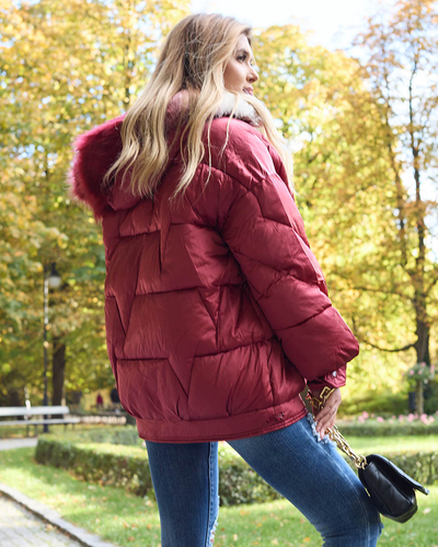 Maroon women's winter jacket with synthetic down fill - Clothing