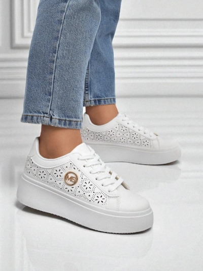 Aelia Royalfashion women's platform sneakers white openwork ecru