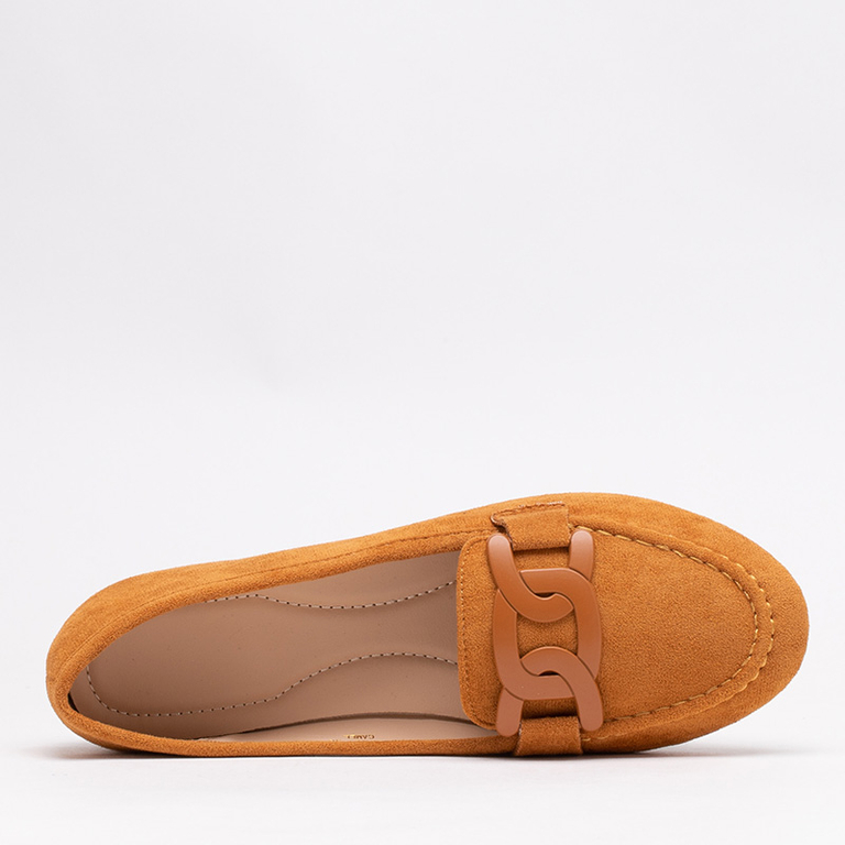 Women's eco-suede camel loafers Reiaka - Shoes