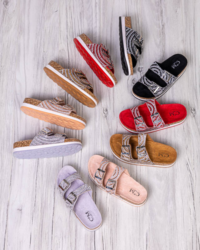 Красные женские шлепанцы с фианитами Laluda