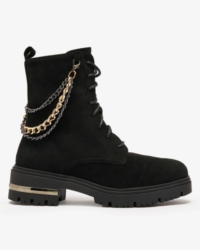 Royalfashion Black eco suede women's bagger boots with chain Azoldi