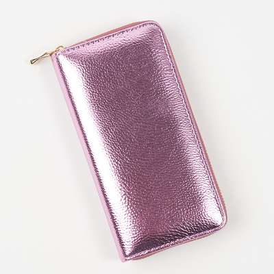 Large pink women's wallet with a shimmering finish - Accessories