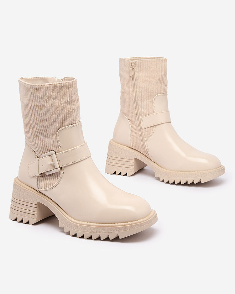 Royalfashion Cream Women's Tedica Flat Heel Boots