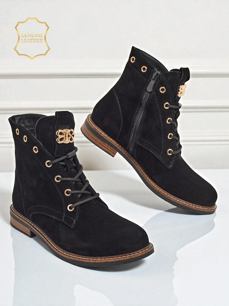 Botki dymskie Aurelia Romano z naturalnygo zamszu – brůnatne, ze futerkym