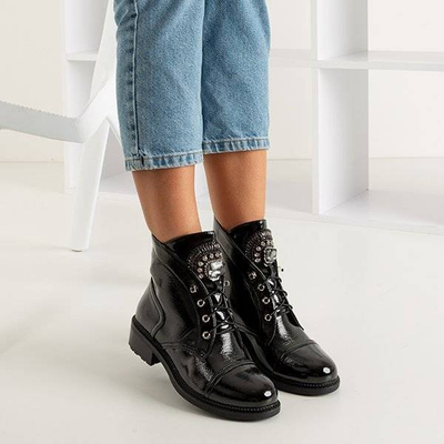 Black patent leather women's boots with Nissioe stones - Footwear