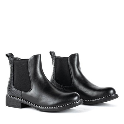 Czarne botki ze wzorem a'la skóra węża Faviae - Obuwie