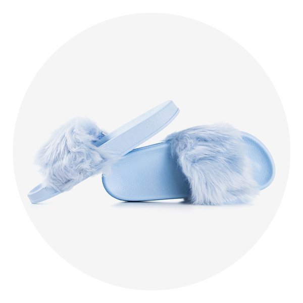Blue slippers with fur Millie - Footwear