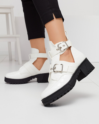 White lacquered women's boots with cutout and embossing Malevib- Footwear