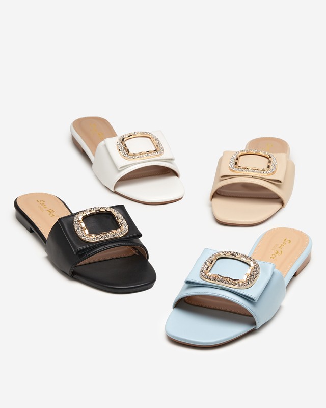 Синие женские шлепанцы с украшением из фианитов Iteria