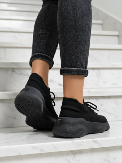 Women's Aura Nero Black Fabric Sneakers on a 4.5cm Flat Sole
